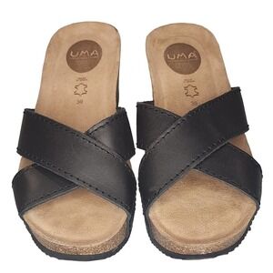 UMA Comfortable Fashion black strap cork wedges Size 8.5